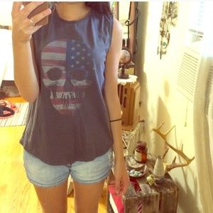 American Flag Skull Muscle-T